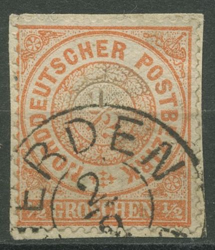 Norddeutscher Postbezirk NDP 1869 1/2 Gr. 15 mit HV-K2-Stempel VERDEN Briefstück