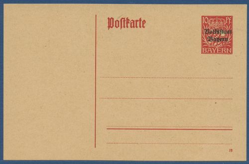 Bayern 1919 Volksstaat Postkarte P 104 ungebraucht (X40973)