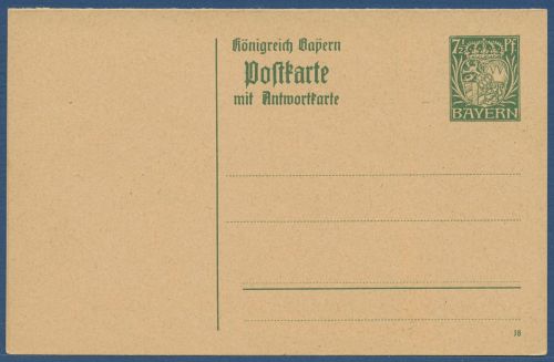 Bayern 1916 Neues Wappen Postkarte mit Antwort P 100/03 ungebraucht (X40975)