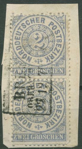 Norddeutscher Postbezirk NDP 1869 2 Groschen 17 senkr. Paar gestempelt