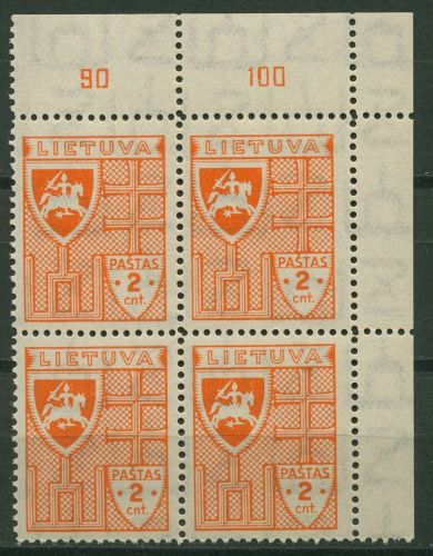 Litauen 1936 Freimarke Wappen 408 Viererblock Ecke 2 postfrisch