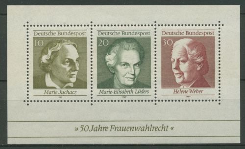 Bund 1969 Frauenwahlrecht Block 5 fehlendes Zahnloch unt. re. postfrisch (C3173)