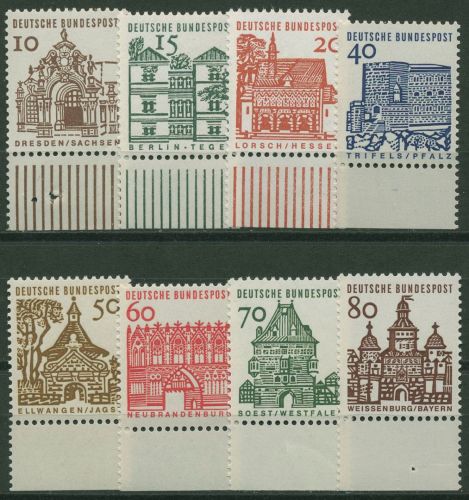 Bund 1964/65 Bauwerke klein Bogenmarken Unterrand 454/61 UR postfrisch