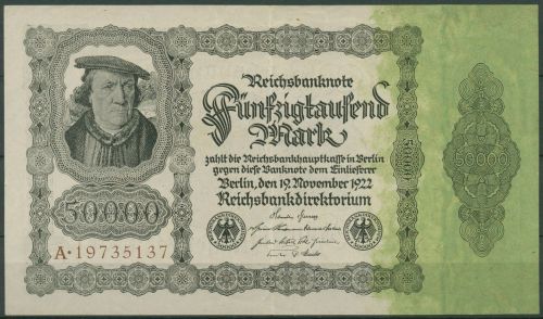 Dt. Reich 50000 Mark 1922, DEU-90a Serie A, leicht gebraucht (K1426)