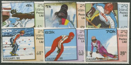 Laos 1988 Olympische Winterspiele Calgary: Biathlon, Skilauf 1060/65 postfrisch