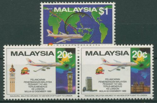 Malaysia 1989 Flug Kuala Lumpur- London Flugzeuge Bauwerke 413/15 postfrisch