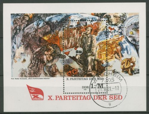DDR 1981 Parteitag SED Gemälde Block 63 gestempelt (C96828)