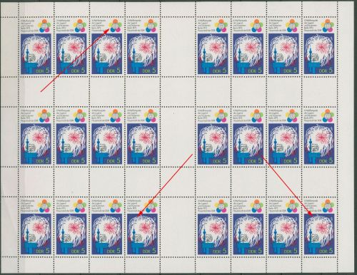 DDR MH-Bogen 1973 Weltfestpiele 3 Plattenfehlern MHB 16 D I postfrisch, bügig