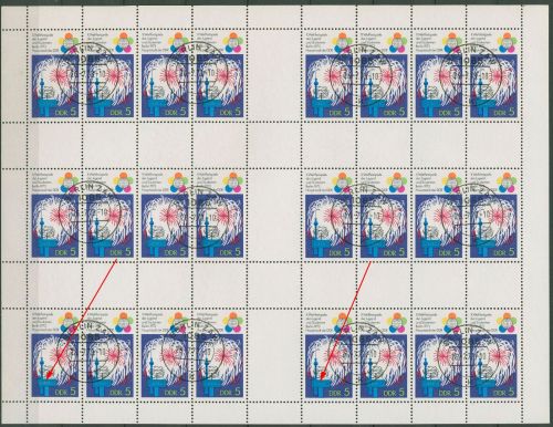 DDR MH-Bogen 1973 Weltfestpiele mit Plattenfehler MHB 16 D II gestempelt