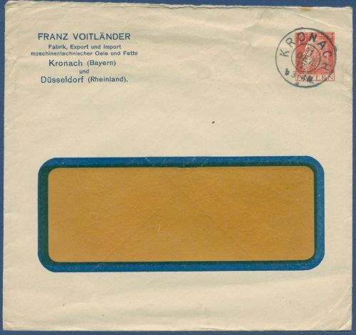 Bayern 1912 Luitpold Privatumschlag Voitländer Kronach PU22B4 gebraucht (X41044)