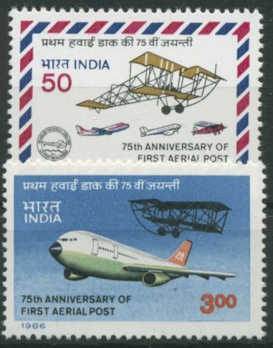 Indien 1986 75 Jahre Flugpost Flugzeug Airbus 1053/54 postfrisch