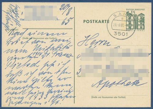 Bund 1965 Bauwerke klein Berlin Tegel Postkarte P 82 gebraucht (X41052)