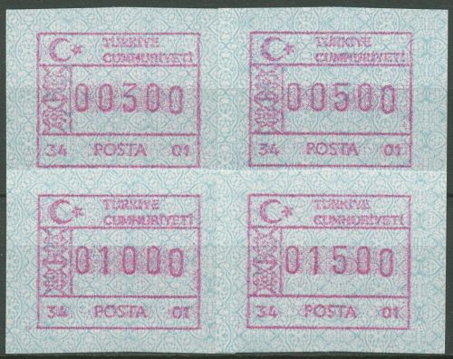 Türkei ATM 1992 Ornamente Automat 34 01, Satz 4 Werte ATM 2.8 S1 postfrisch