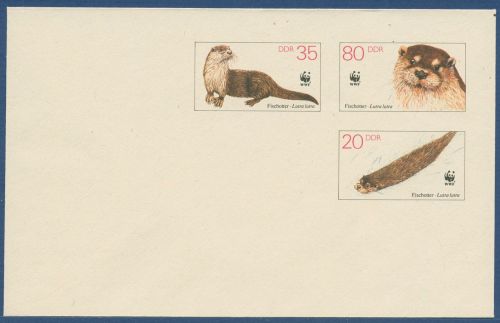 DDR 1987 WWF Naturschutz Fischotter Umschlag U 7 ungebraucht (X41064)