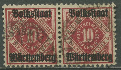 Württemberg Dienst 1919 Ziffer/Raute Aufdruck Volksstaat 138 waag. Paar gestemp.