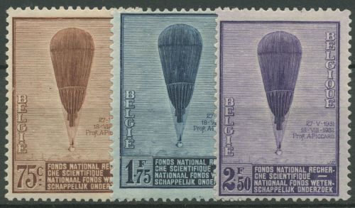 Belgien 1932 Wissenschaftliche Forschung Stratosphärenballon 344/46 mit Falz
