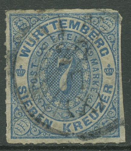 Württemberg 1869 Ziffer im Oval 39 a gestempelt, dünne Stelle
