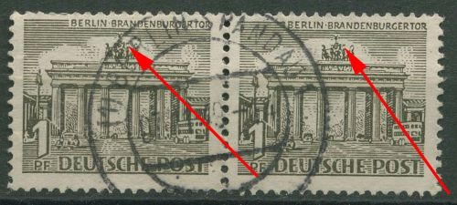 Berlin 1949 Berliner Bauten: Sekundärer Plattenfehler 42 IV (2) Paar gestempelt