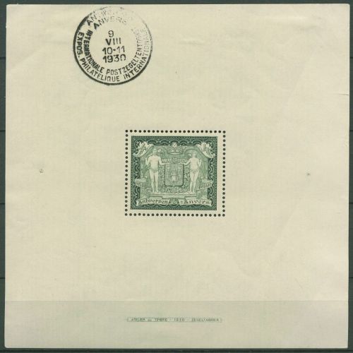 Belgien 1930 Ausstellung Antwerpen Stadtwappen Block 1 gefalzt, Fehler (C40682)