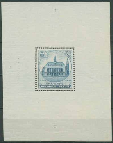 Belgien 1936 Philatel. Ausstellung Rathaus Charleroi Block 5 mit Falz (C40685)