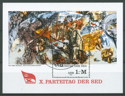 DDR 1981 Parteitag SED Gemälde Block 63 Sonderstempel gestempelt (C96829)