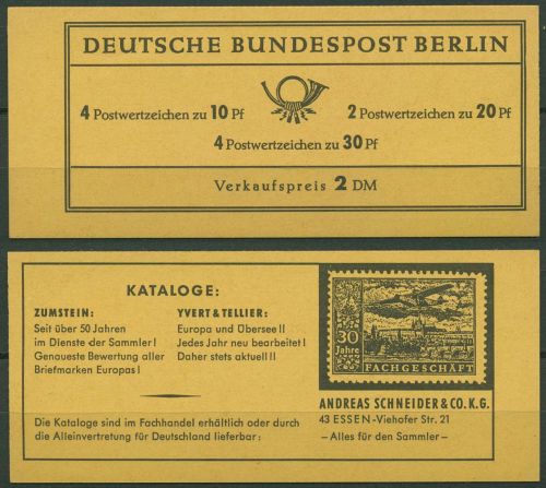 Berlin Markenheftchen 1966 Br. Tor Plattenfehler MH 5c I RLV IV postfrisch