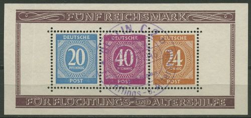 All. Besetzung 1946 Ausstellung BERLIN Block 12 A SST gestempelt, Rand geknickt