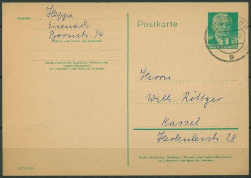 DDR 1956 Wilhelm Pieck Postkarte P 68 a gebraucht (X40985)