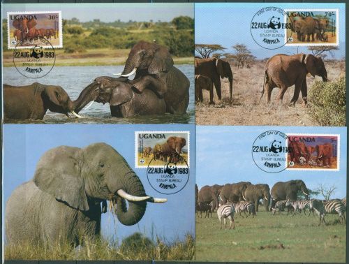 Uganda 1983 WWF Elefanten 361/64 Maximumkarten (R1975)