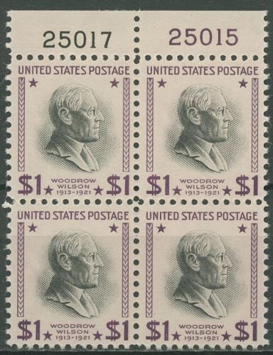 USA 1938 (1954) Präsident W. Wilson 439 Aa 4er-Block Pl.-Nr. 25017 postfrisch