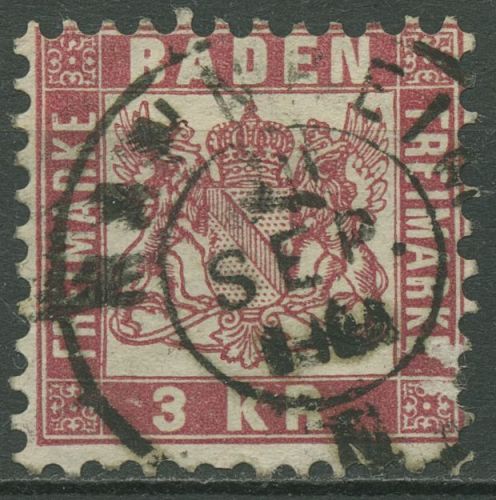 Baden 1868 3 Kreuzer mittelrosarot 24 gestempelt