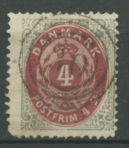 Dänemark 1870/1872 Ziffern 4 Skilling 18 I A mit Nr.-Stpl. 30, HORSENS