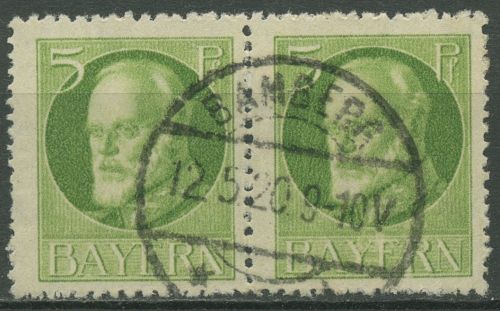 Bayern 1916/20 König Ludwig III. Kriegsdruck 112 A waag. Paar gestempelt