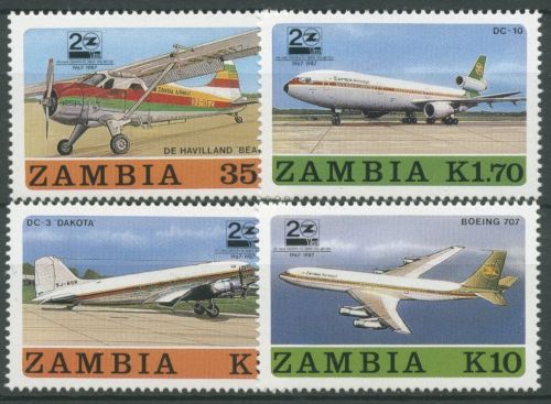 Sambia 1987 20 J. Fluggesellschaft Zambia Airways Flugzeuge 425/28 postfrisch
