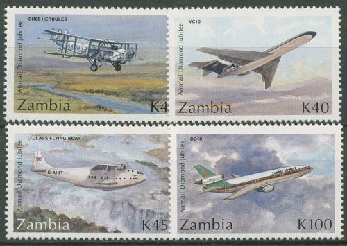 Sambia 1992 60 Jahre nationale Luftfahrtlinie Flugzeuge 607/10 postfrisch