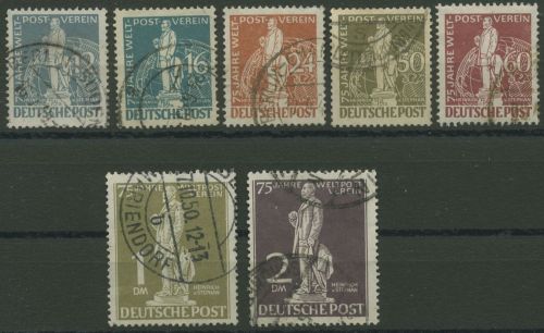 Berlin 1949 H. v. Stephan, Weltpostverein 35/41 gestempelt, Zahnfehler (R80798)
