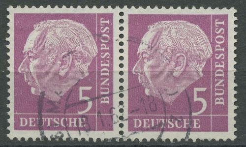 Bund 1954 Th. Heuss I Bogenmarken 179 waag. Paar gestempelt