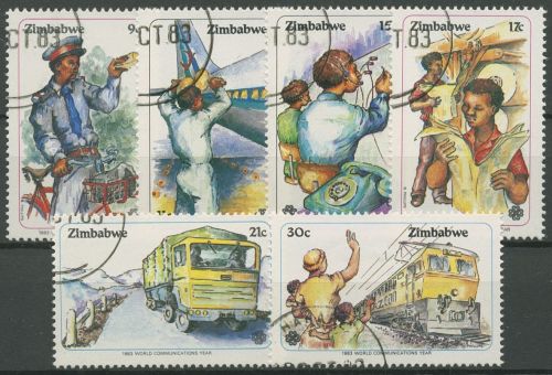 Simbabwe 1983 Weltkommunikationsjahr Briefträger Drucker 280/85 gestempelt