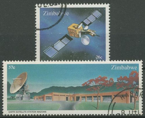 Simbabwe 1985 Erdfunkstelle Mazowe Satellit Intelsat-V 307/08 gestempelt