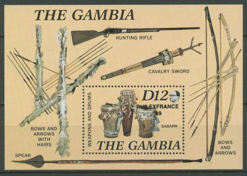 Gambia 1989 PHILEXFRANCE Musikinstrumente Block 69 postfrisch (C40733)
