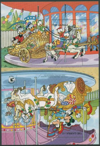 Gambia 1989 WORLD STAMP EXPO Disney Micky Maus Block 78/79 postfrisch (C40744)