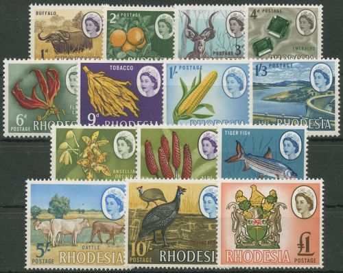 Rhodesien 1966 Landesmotive Rinder Fisch Mais Tabak Kyle-See 24/37 postfrisch