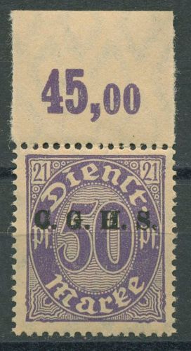 Oberschlesien Dienstmarke 1920 mit Platten-Oberrand D 6 POR postfrisch
