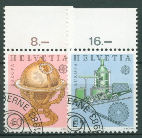 Schweiz 1983 Europa CEPT Werke Erfindungen Globus Dampflok 1249/50 gestempelt