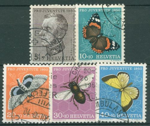 Schweiz 1950 Pro Juventute Theophil S.v.Bernegg Insekten 550/54 gestempelt