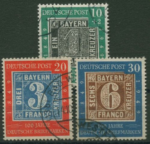 Bund 1949 100 Jahre dt. Briefmarken 113/15 gestempelt, Zahnfehler (R80997)