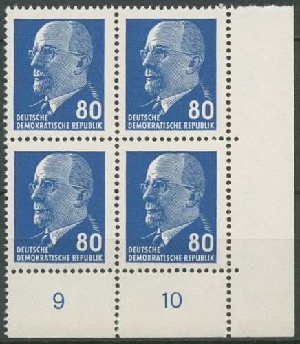 DDR 1967 Walter Ulbricht 1331 ax II UR 3 4er-Block Ecke 4 postfrisch