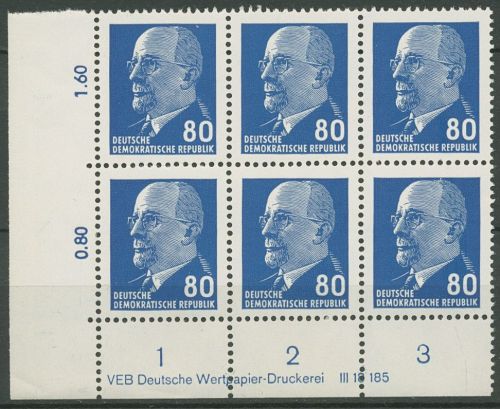 DDR 1967 Walter Ulbricht 1331 ax II DV 6er-Block mit Druckvermerk postfrisch