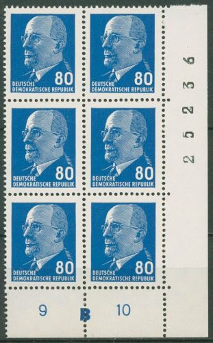 DDR 1967 Walter Ulbricht 1331 ax II UR 3 6er-Block Ecke 4, DKZ "B" postfrisch
