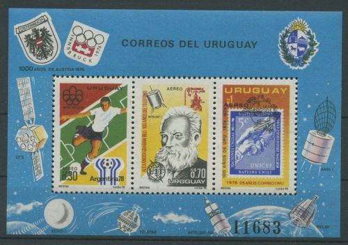 Uruguay 1976 Jahresereignisse Olympia Telefon UPU Block 29 postfrisch (C22528)